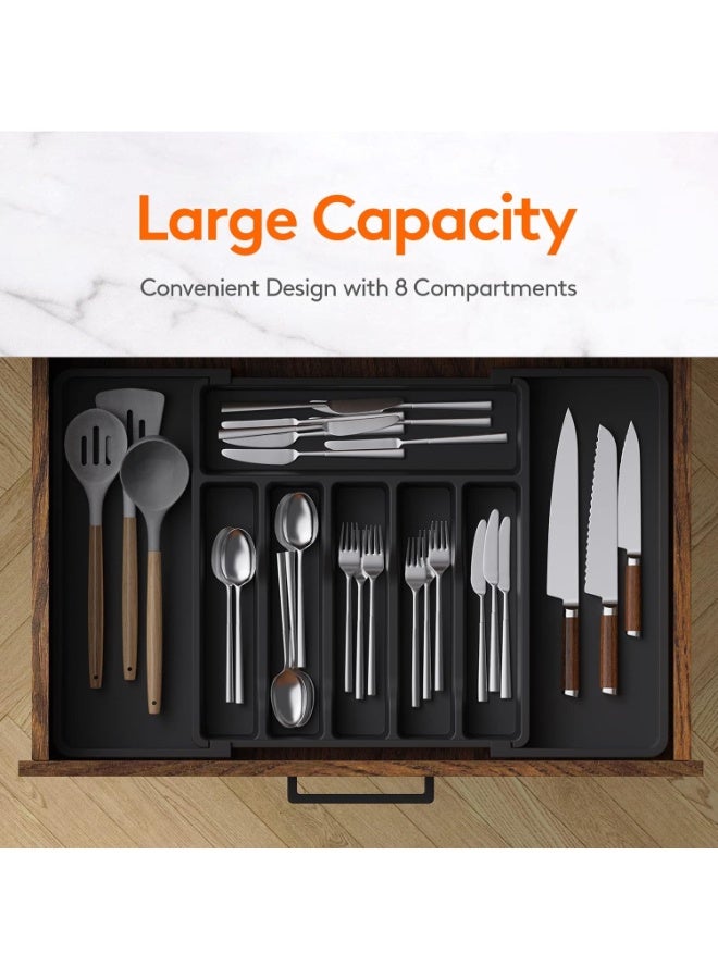 Adjustable 8-Compartment Kitchen Utensil Drawer Organizer, Black - BPA-Free Polypropylene Knife, Spoon, and Fork Drawer Organizer - Image 2